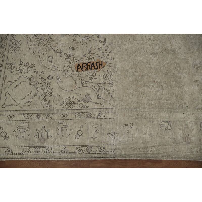 Hand Knotted Oriental 100% Wool Carpet Traditional Medallion Beige & Ivories Tabriz Area Rug - 9' 4'' X 6' 9''