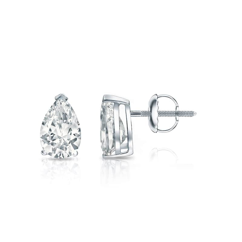 Auriya 14k Gold Lab Grown Pear Diamond Stud Earrings 0.50 to 5.00 ct. tw. V-End Prong Screw-Back (F-G VS) - White - 0.75 ct. tw.
