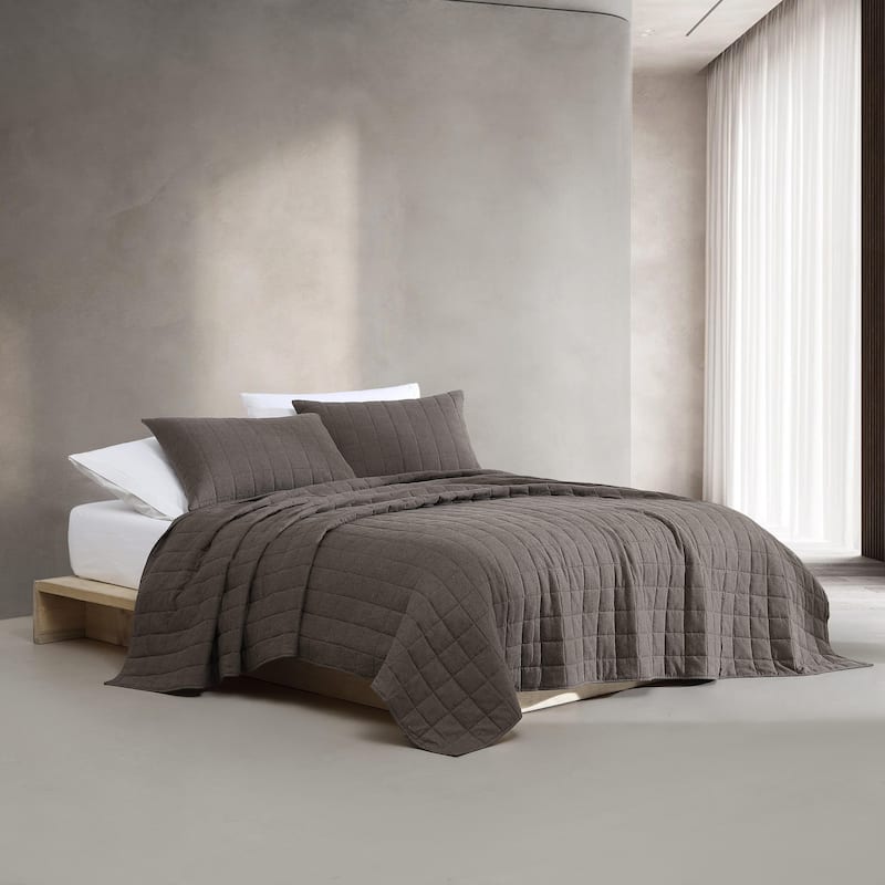 Calvin Klein Melange Cotton Flannel Solid Reversible Quilt - Chocolate Brown - King