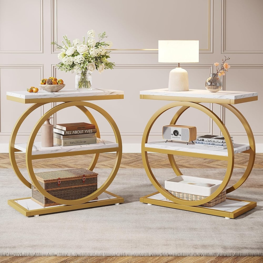 23.62 Inches Brown Wooden End Table with Geometric Base for Living Room, Industrial Nightstand for Bedroom