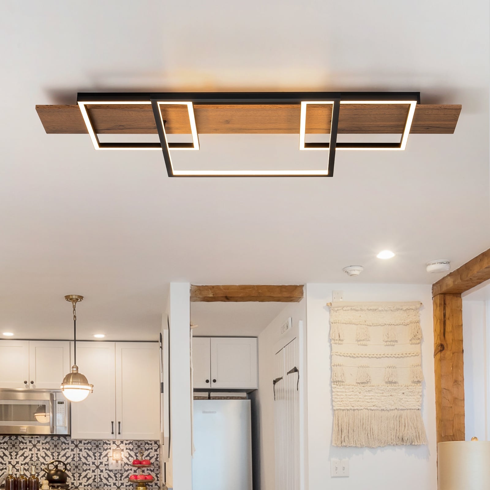 Farmhouse 3 Light Integrated LED Rectangle Wood Flush Mount Ceiling Light W37.4