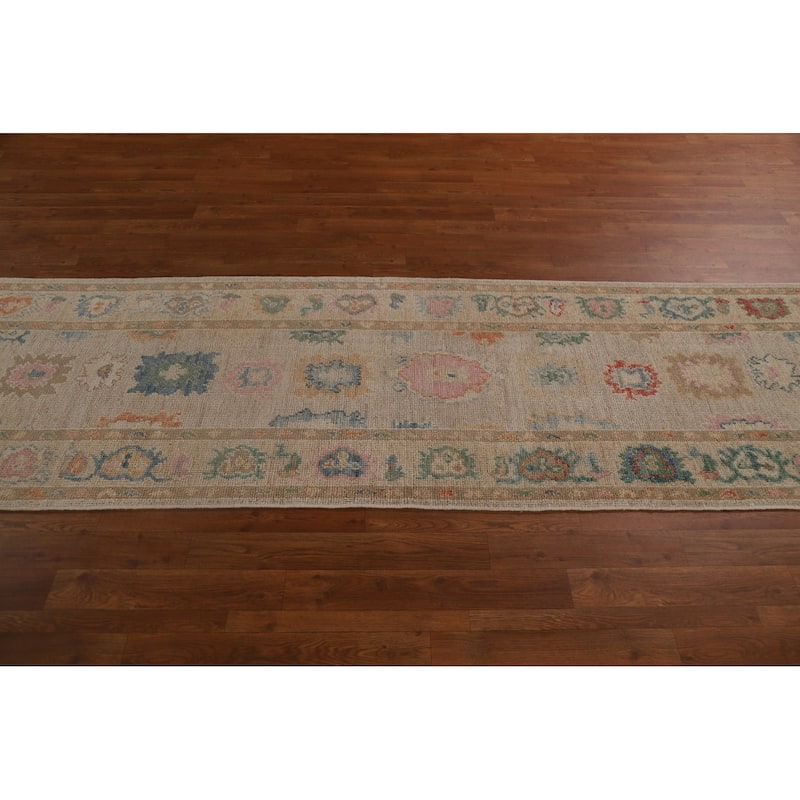 Hand-knotted Oushak Turkish Runner Rug Oriental Wool Carpet - 2'7"x 9'11"