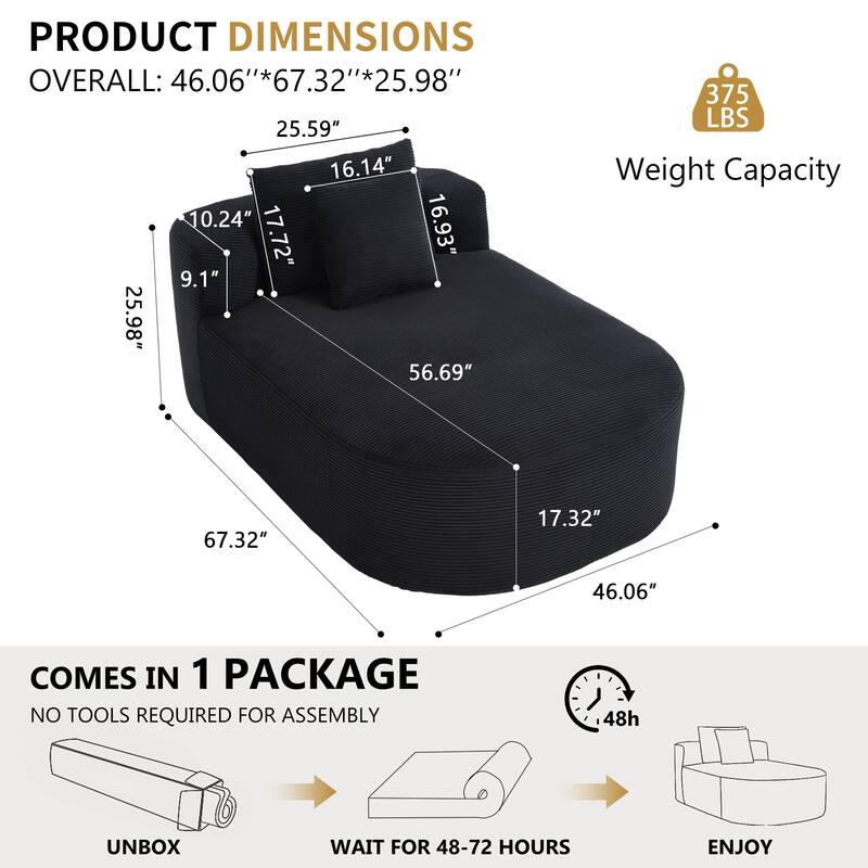 67.5''Chaise Lounge Chair 46'' Wide Seat Indoor Corduroy Oversized Sleeper Sofa