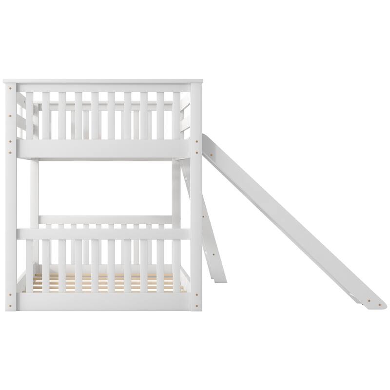 Convertible Twin Bunk Bed with Slide and Ladder, White