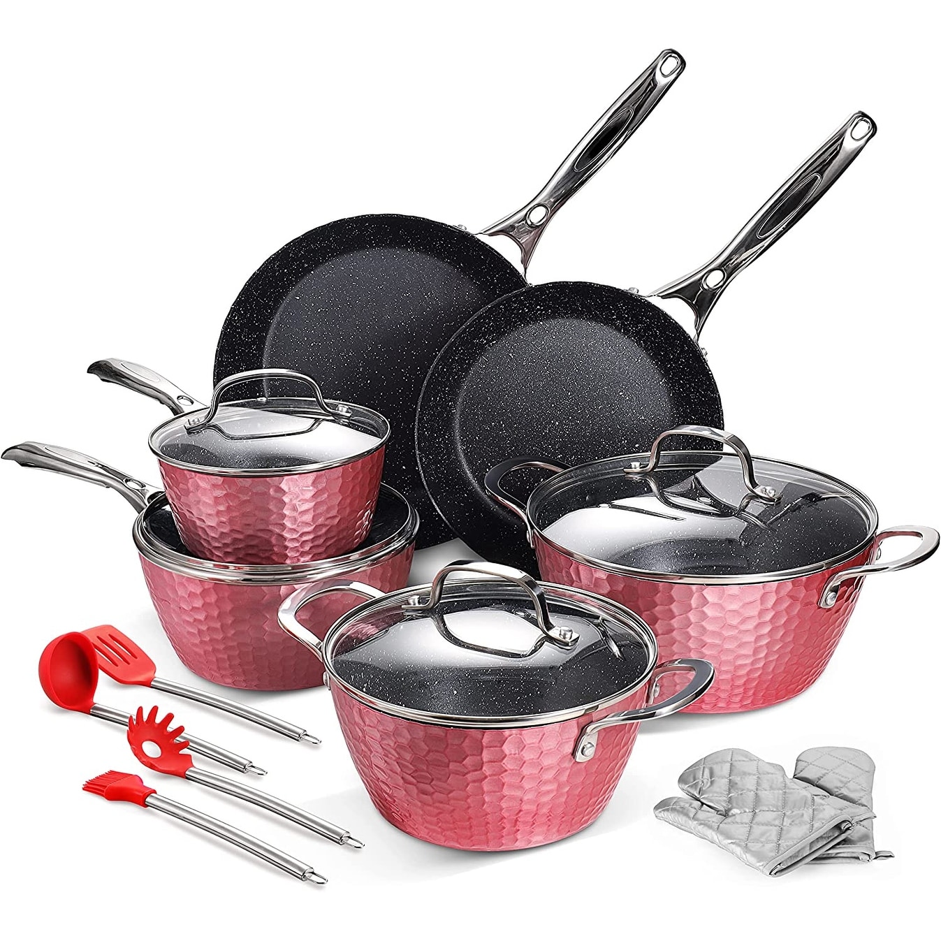 7 Piece Cream Kitchen Cookware Set - Dishwasher Safe Aluminium Pots & Pans  Set with Non-Stick Coating - Suitable for All Hobs