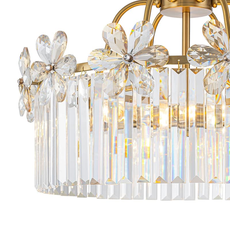 Ornate Glam 6-Light Crystal Flowers Drum Pendant - 19.7 in