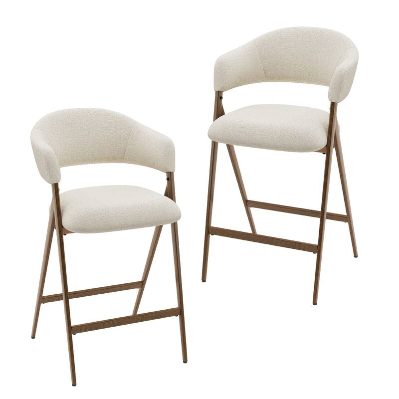 Ergonomic Counter Height Bar Stools with Curved Backrest & Breathable Fabric - Set of 2 - Beige