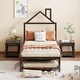 preview thumbnail 3 of 12, Twin Metal Platform Bed with Twin Trundle, House-Shaped Headboard Design, Non-Noise Bedroom Low Bed Frame W/Support Slats, Black