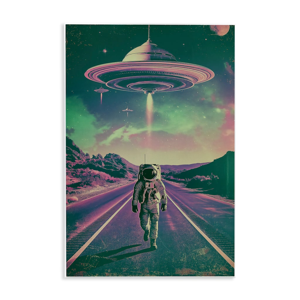 Stupell Astronaut with Overhead UFO Wall Plaque Art Design By Wumples