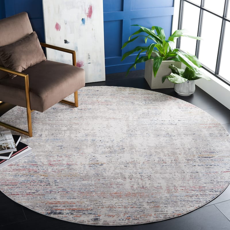 SAFAVIEH Valencia Chrisje Modern Abstract Rug - 6'10" Round - Grey/Blue