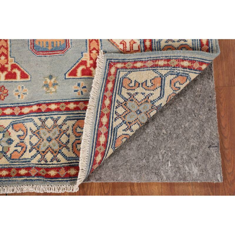 Geometric Blue Kazak Accent Rug Handmade Wool Carpet - 3'3" x 4'11"