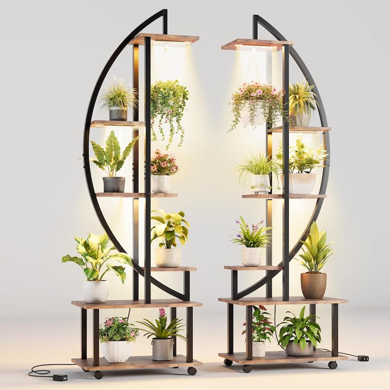 2 Pack 6 Tier Indoor Plant Stand with Grow Lights Metal Plant Stand with Wheels