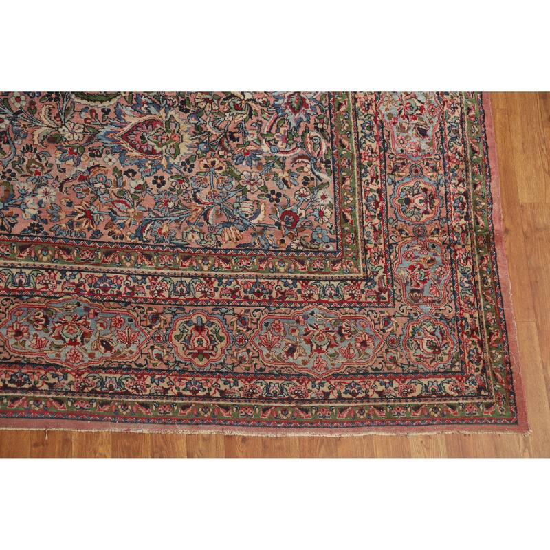 Vegetable Dye Kerman Persian Antique Large Hand-Knotted Wool Carpet - 8'8" x 17'6"