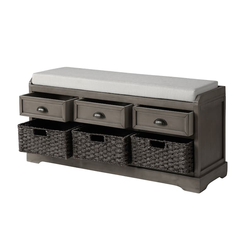 Wood Storage Bench with 3 Drawers and 3 Baskets