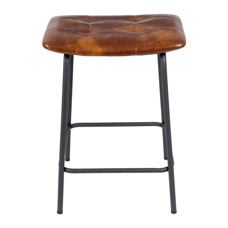 Saddle Tufted 24” Height Breathable Faux Leather Counter Stools