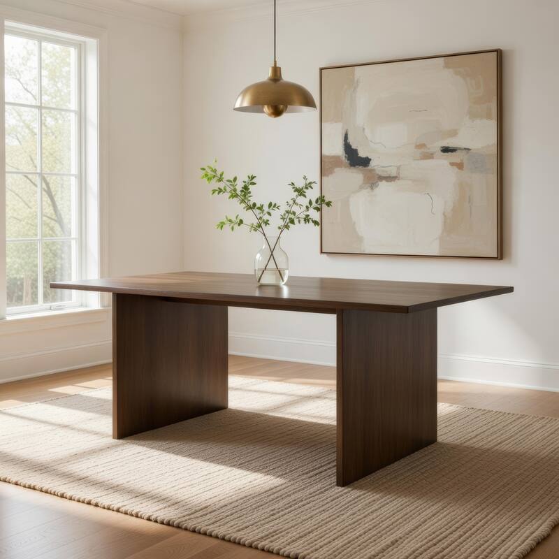 Gael 72 Inch Dining Table, Rectangular, Curved Panel Legs, Textured Brown