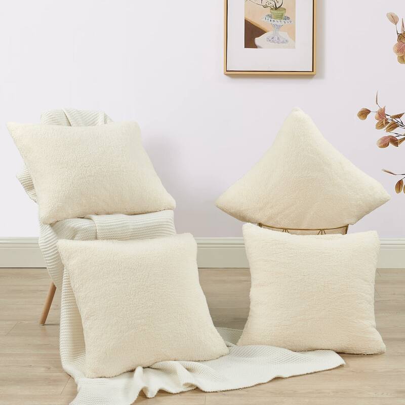 Accent Sherpa Pillow Cover Set of 4 20Inch x 20Inch, NO INSERT