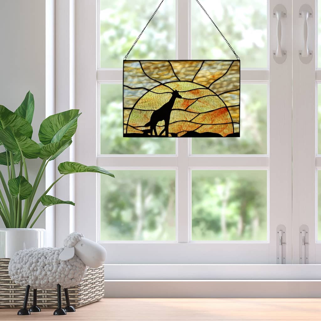 River of Goods Giraffe Sunset River of Goods Yellow and Black Horizontal Window Panel - 14" x 0.25" x 10"