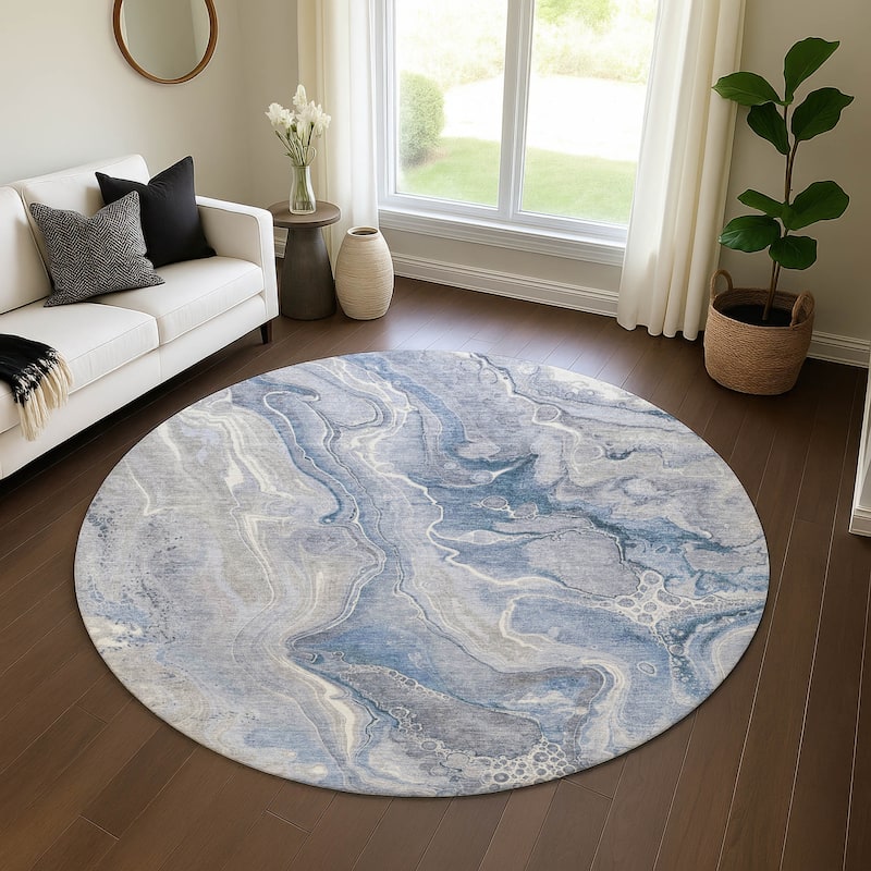 Premium Washable Super Soft Modern Glam Mayfield Rug - Denim - 8' x 8'