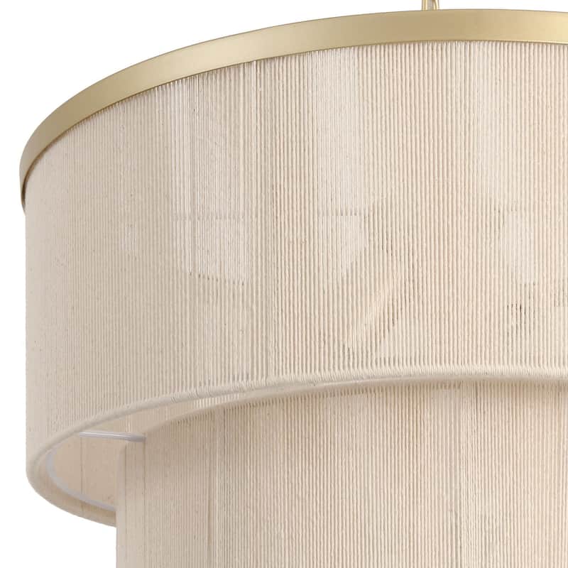 GetLedel 3-Light Natural Rope Drum Chandelier Handwoven Coastal Boho Ceiling Light