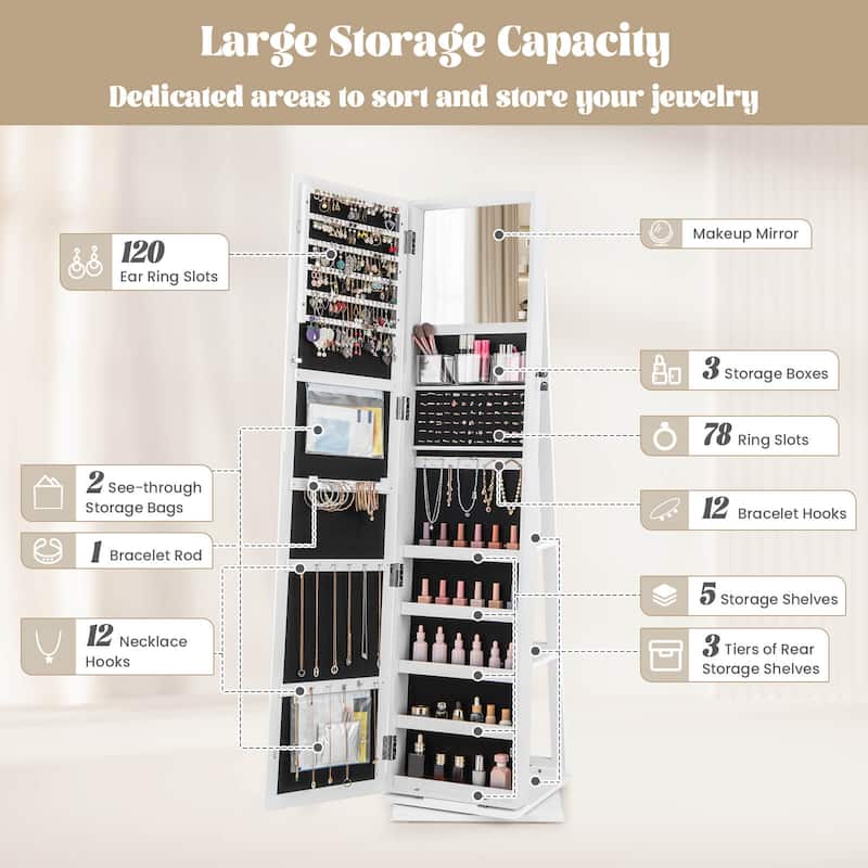 Costway 360° Swivel Jewelry Armoire with Full-Length Mirror Rear - See Details