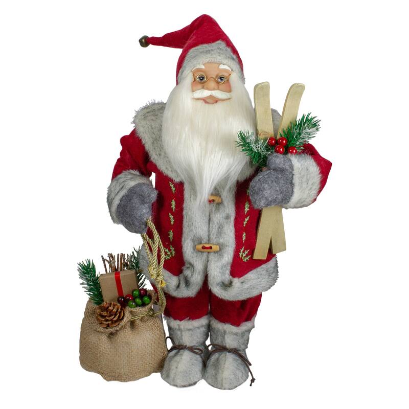 18" Standing Santa Christmas Figure with Skis and Fur Boots