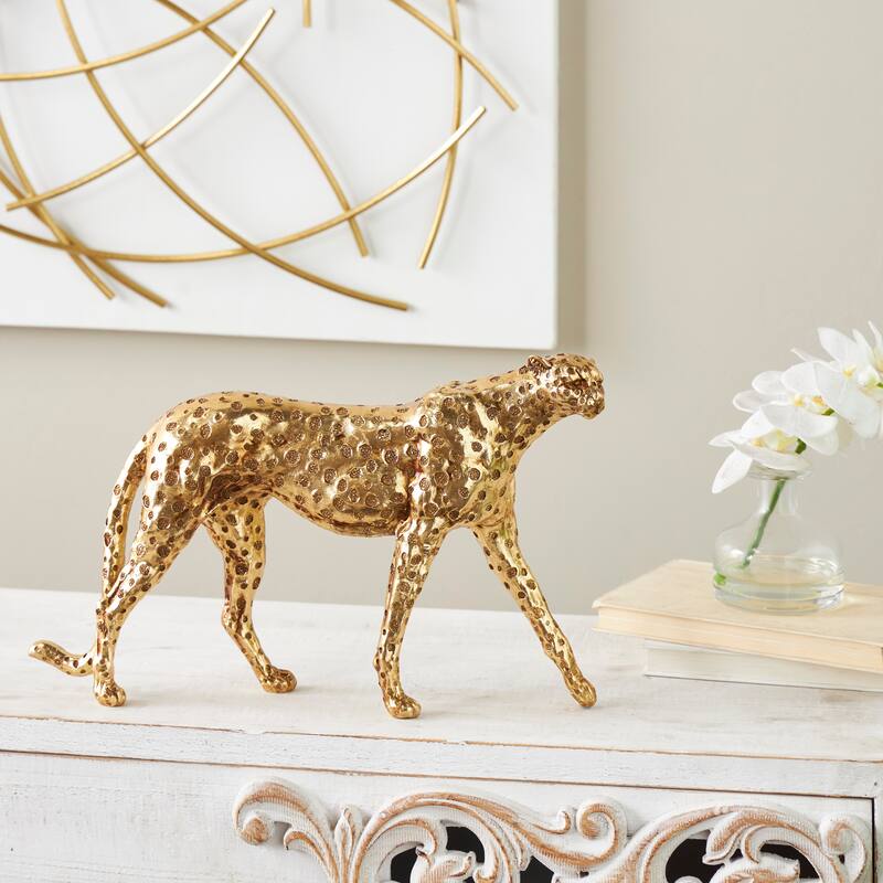 Gold Resin Leopard Sculpture with Textured Spots - Gold - 8"W, 4"H