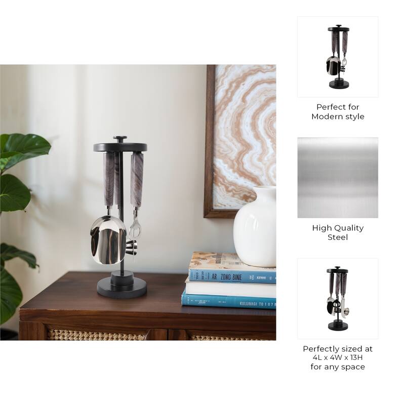 Metal Stone Utensil Display Decorative Sleek Stand Modern Accent - 4" x 4" x 13"