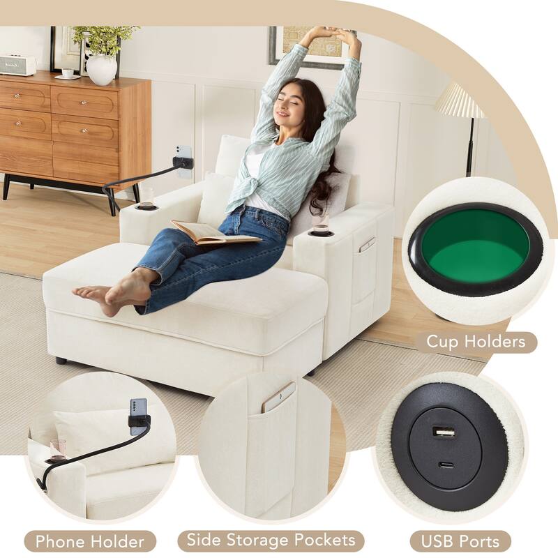 Modern Style Armchair 42.5" Chaise Lounge Sofa Couch with a Movable Storage Ottoman