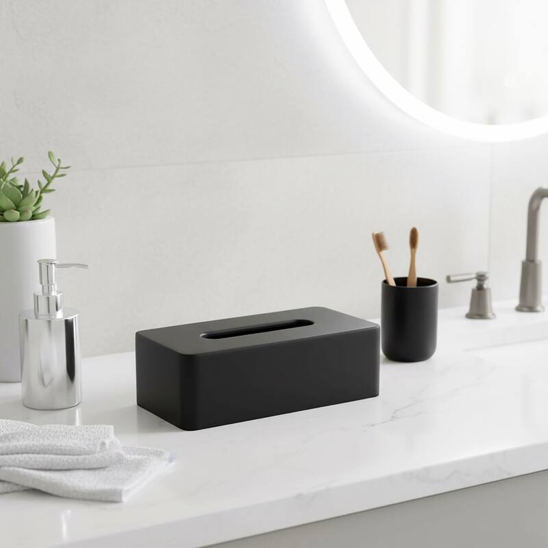 Minimalist Tissue Box Cover - 10.25" L x 5.25" W x 3.25" H - Black
