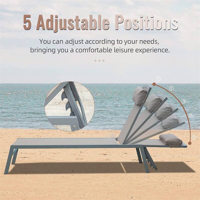 Patio Chaise Lounge Set of 3, Lounge Chairs with 5 Adjustable Positions, Chaise Lounge (2 Lounge Chairs+1 Table)