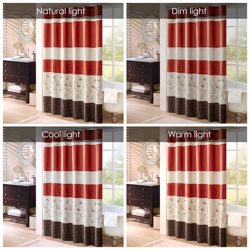 Red Faux Silk Embroidered Floral Shower Curtain