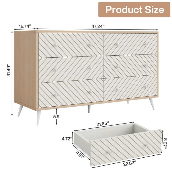 dimension image slide 0 of 2, 47-Inch Dresser for Bedroom with 6 Drawers, Double Wide Chest of Drawers