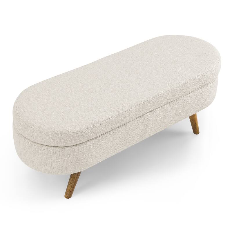 Linen Fabric Settees Ottoman Oval Benches Flip Top Storage Bench