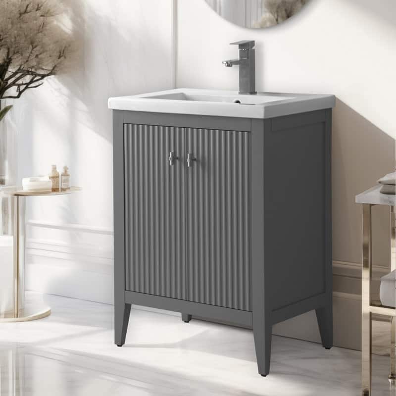 Vanity Art 24" Single Sink Bathroom Vanity Cabinet with Ceramic Top