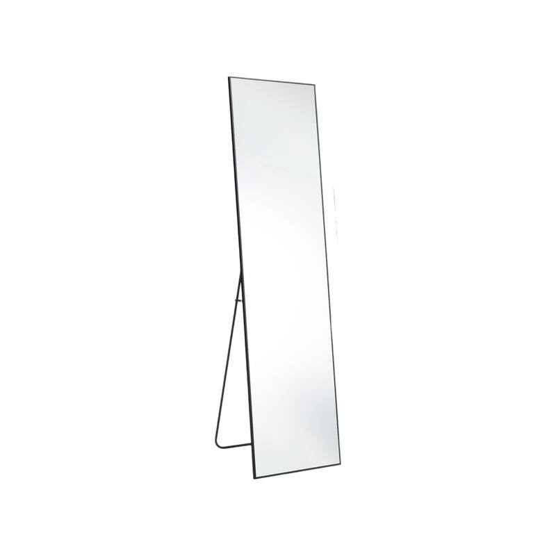 HomeRoots 59" Black Metal Freestanding and Wall Mount Framed Full Length Mirror - 16.00 in. x 59.00 in. x 0.50 in.