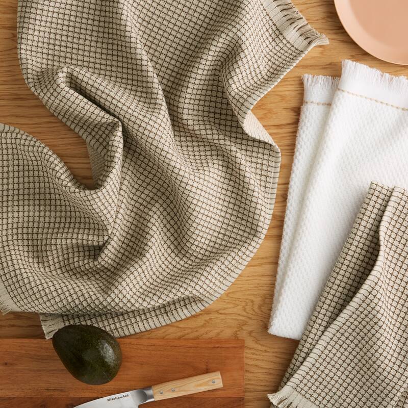 KITCHENAID Gourmet Series Gridlines Kitchen Towels 3-Pack Set, 100% Cotton Absorbent - 18"x28"
