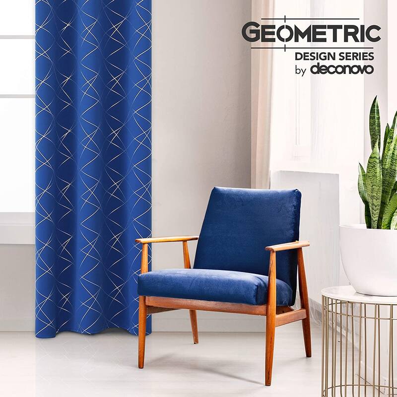 Deconovo Silver 42 Inch Geometric Curtain Panel Pair(2 Panel) - 42x63 Inch - Royal Blue