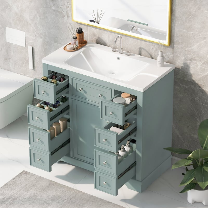 36 Inch Freestanding Bathroom Vanity Set with Drawers and Ceramic Sink
