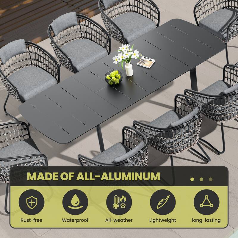Outdoor Expandable Patio Dining Table Set Rectangular Extension Table with Chairs