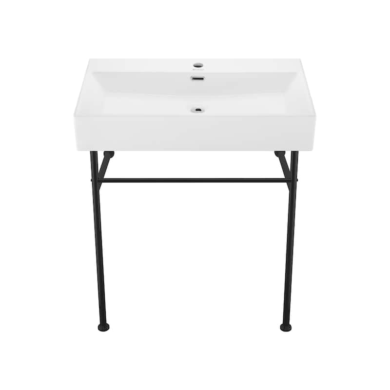 Claire 30" Console Sink White Basin Black Legs
