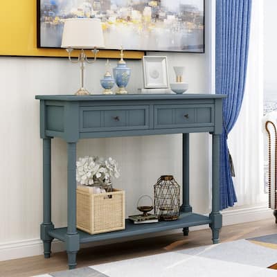 Traditional Console Table with 2-Drawers and Bottom Shelf