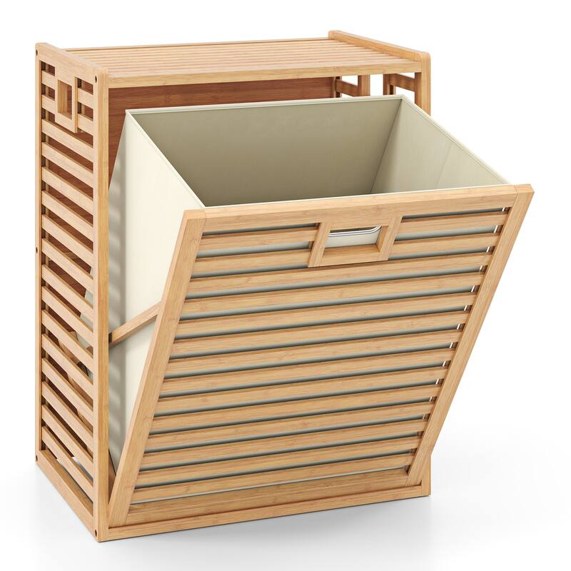 18 Gallon Multi-Room Natural Wicker Laundry Hamper with Airflow Design and Removable Fabric Storage Bin