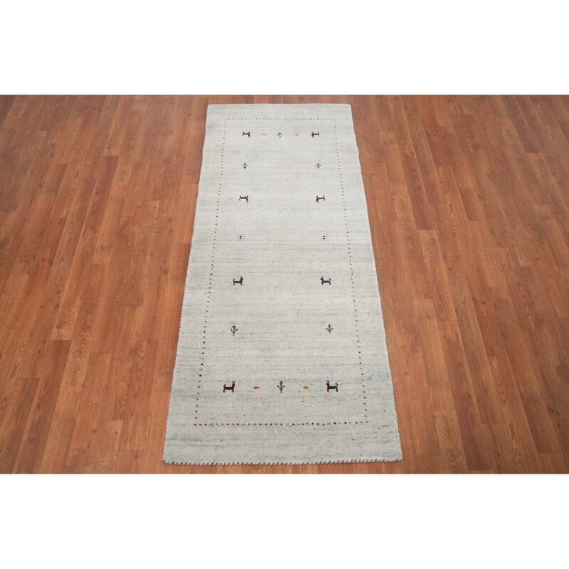 Hand Knotted Oriental 100% Wool Carpet Tribal Animal Pictorial Beige & Ivories Gabbeh Area Rug - 6' 0'' X 2' 7''