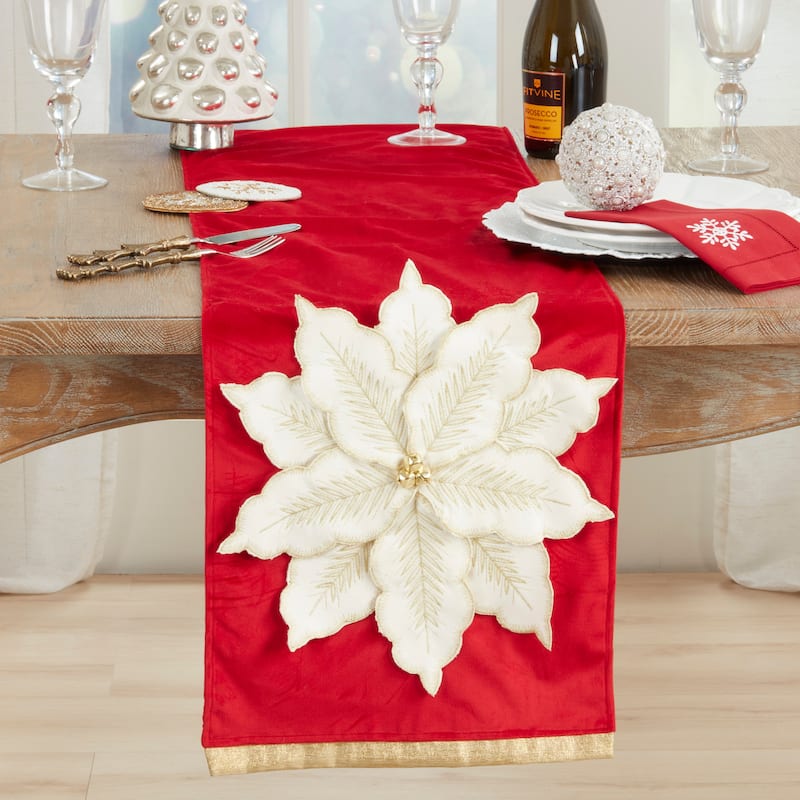 Velvet Poinsettia Table Runner - 14"x72"