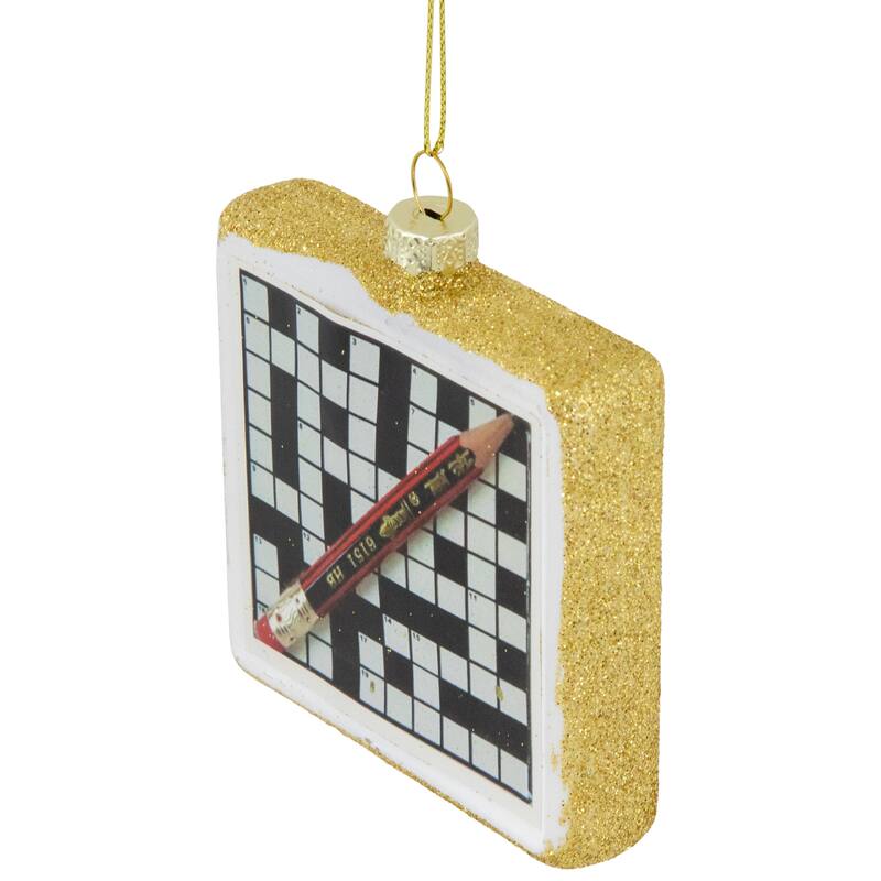 3.5" Crossword Puzzle with Pencil Glass Christmas Ornament