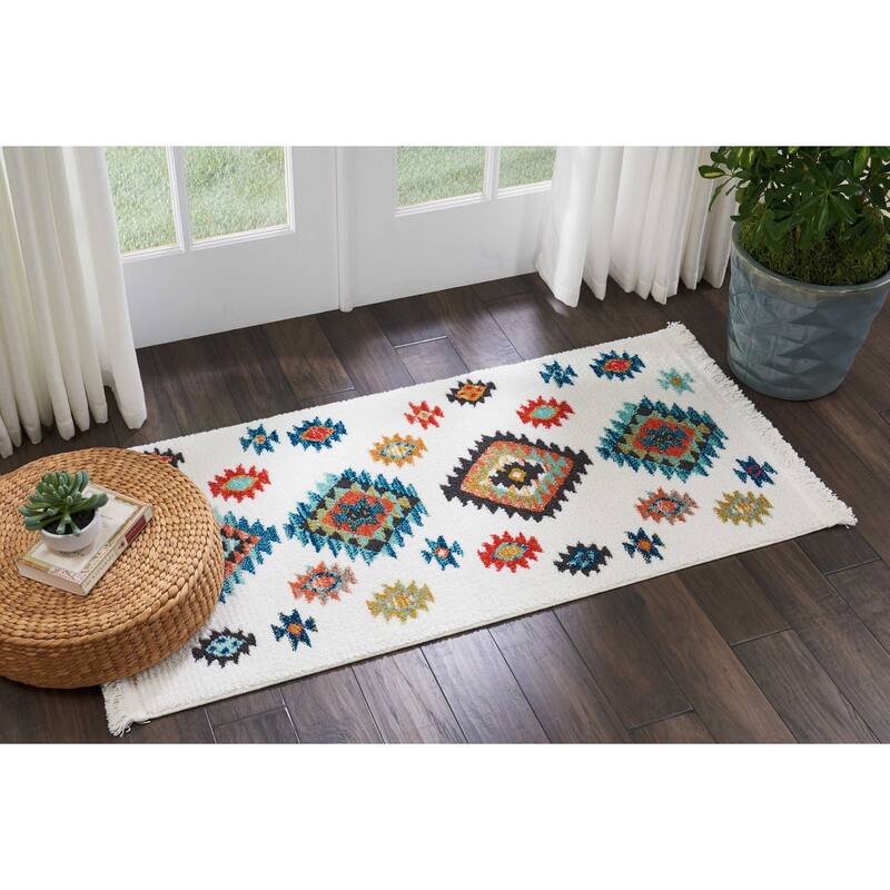 Nourison Tribal Decor Aztec Geometric Area Rug - 2'2" x 4'3" - White - Runner/Rectangle