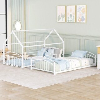 Versatile Twin Over Twin House Bunk Bed with Slide,Built-In Mattress Support