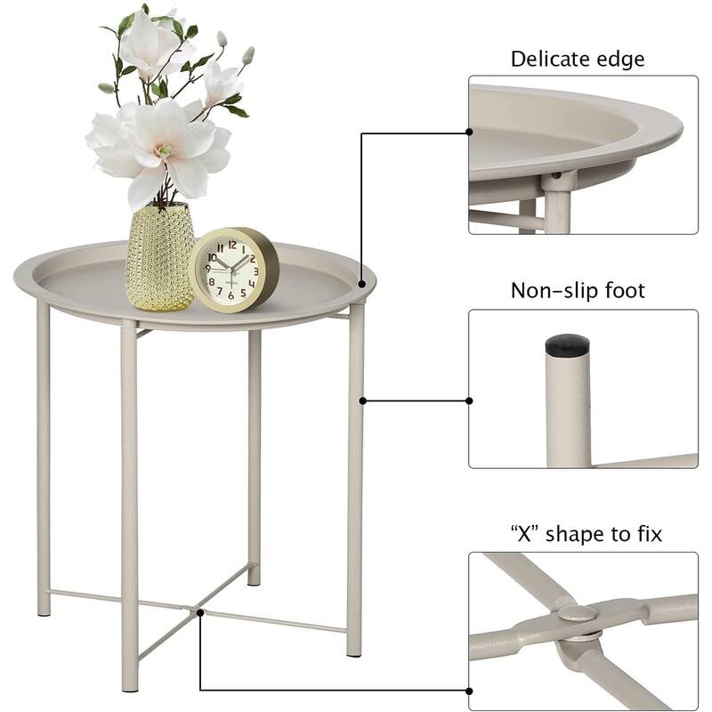 VECELO Side/End Table, Folding Round Metal Anti-Rust and Waterproof Outdoor for Living Room Bedroom,Nightstands