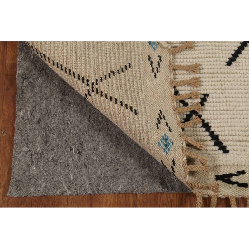 Hand Knotted Oriental 100% Wool Carpet Modern All-Over Beige & Ivories Moroccan Runner Rug - 13' 3'' X 3' 10''